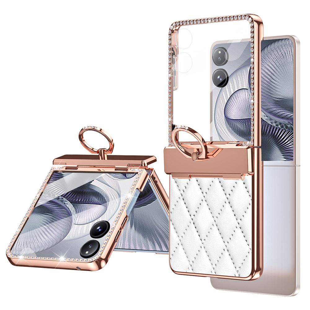 For Xiaomi Mix Flip 2 Case Ring Holder Rhinestone Leather+PC Cover with Rear Screen Film