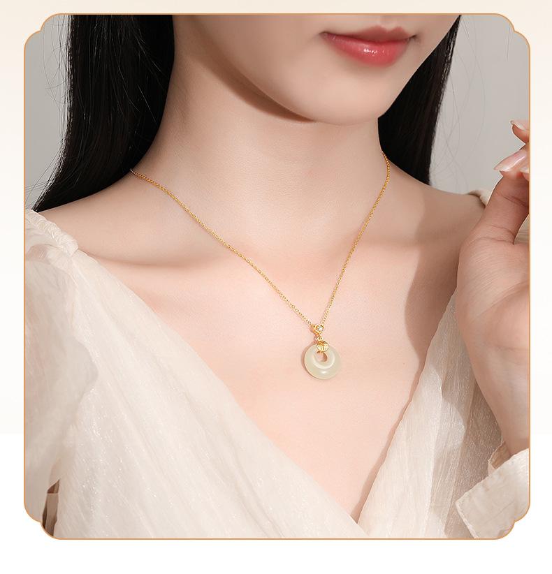 Tichiya S925 Sterling Silver Ping'an Buckle Necklace for Women - New Chinese Style Hetian Jade Clavicle Chain