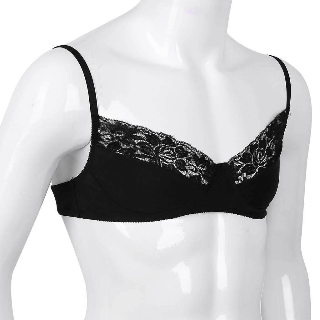 Mens Sissy Lingerie Lace Wire-Free No Padded Triangle Bralette Push Up Crossdress Bra Top Underwear