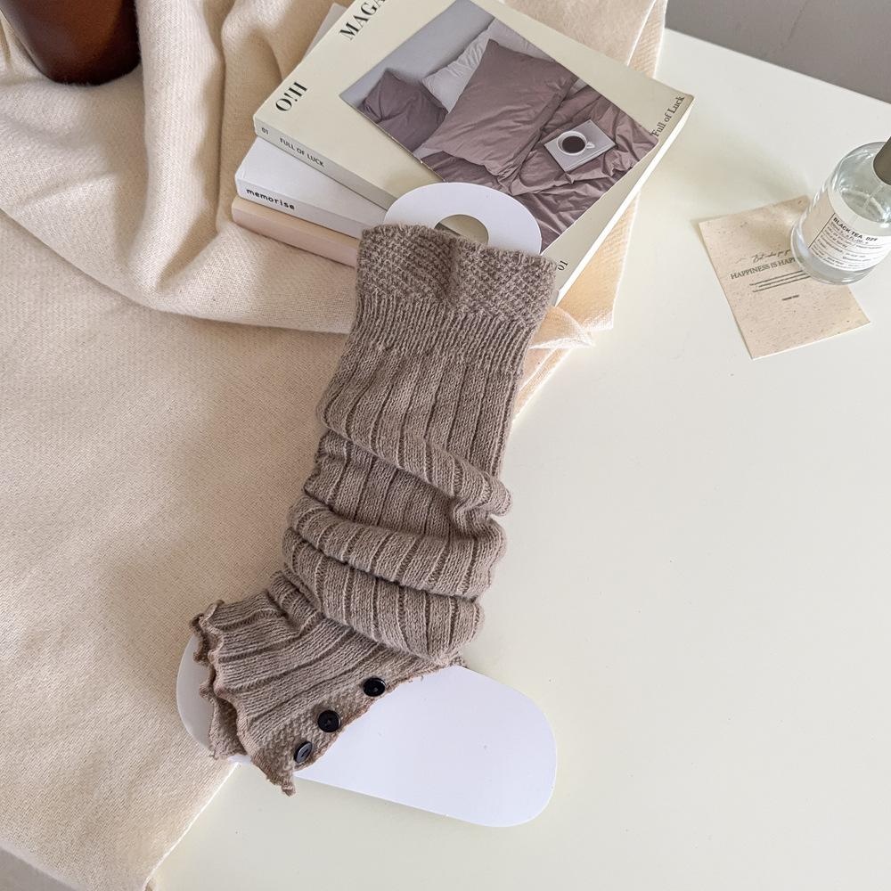 

Autumn and Winter New Leg Warmers Women Warm Knitted Foot Cover Y2k Girls Leg Warmers Button Solid Color Long Socks Stockings