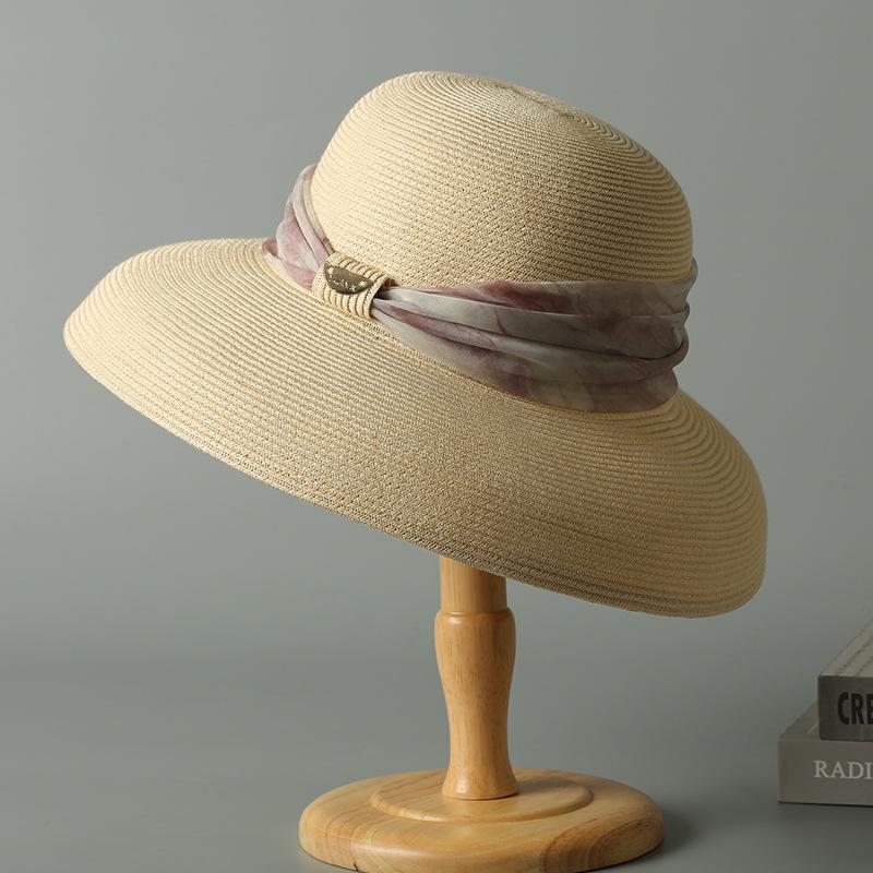 

Летняя шляпа от солнца с широкими полями 2025: Дышащая соломенная шляпа-купол для путешествий, пляжа и защиты от солнца Adjustable (56-58cm) бежевый