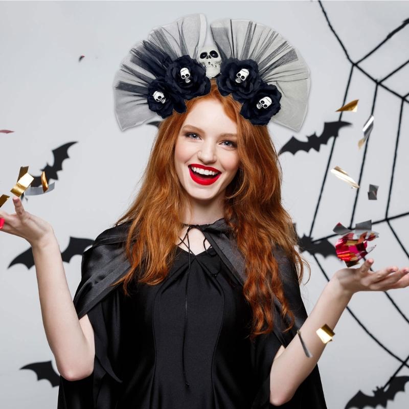 Mexicans Rose Florals Crown Garlands Flower Headband Skeleton Florals Headband Halloween Dia De Los Muerto Party Costum