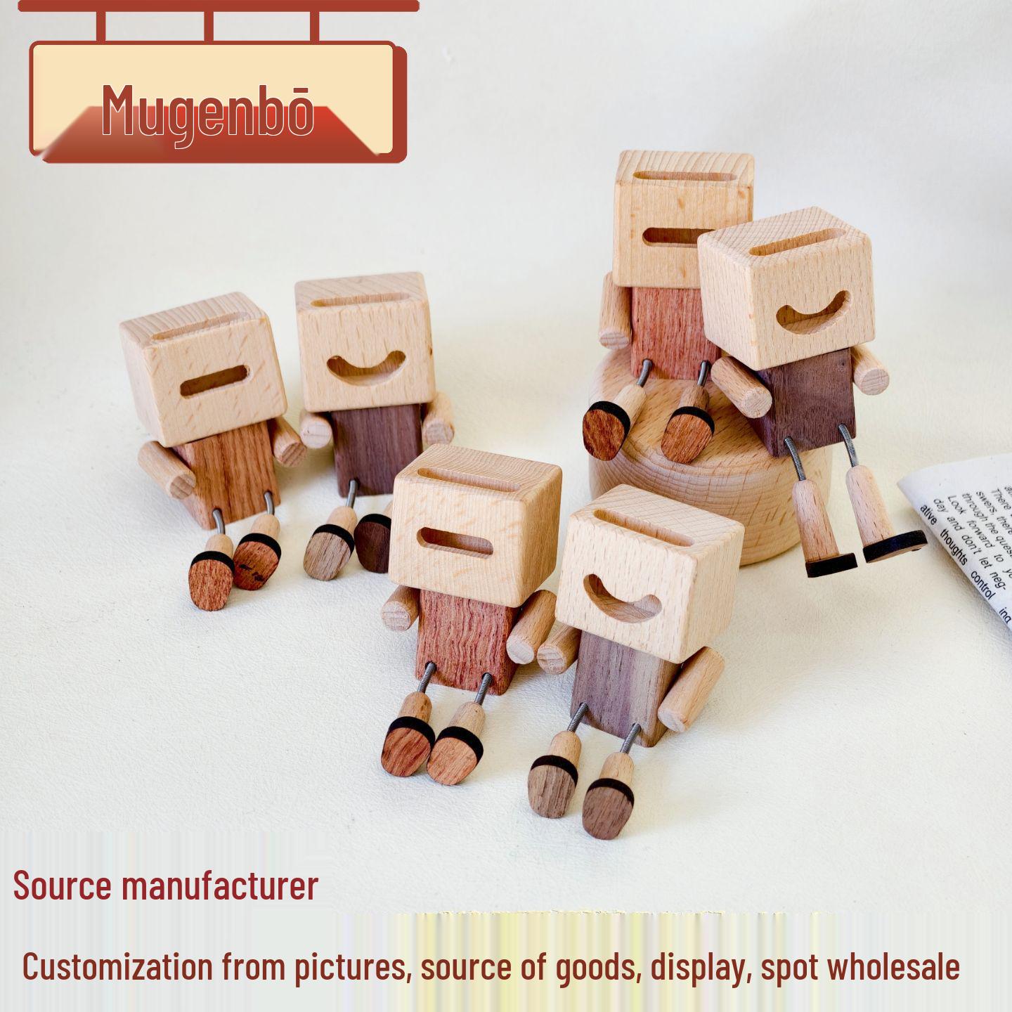 

Cross-Legged Wooden Robot Car Decoration Puppet Beech with Black Walnut