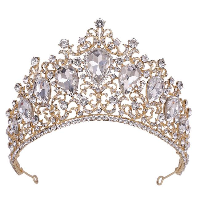 Baroque Royal Queen Gorgeous Crystal Tiaras and Crowns Bride Headdress Bridal Diadem Princess Wedding Crown Jewelry Ornaments