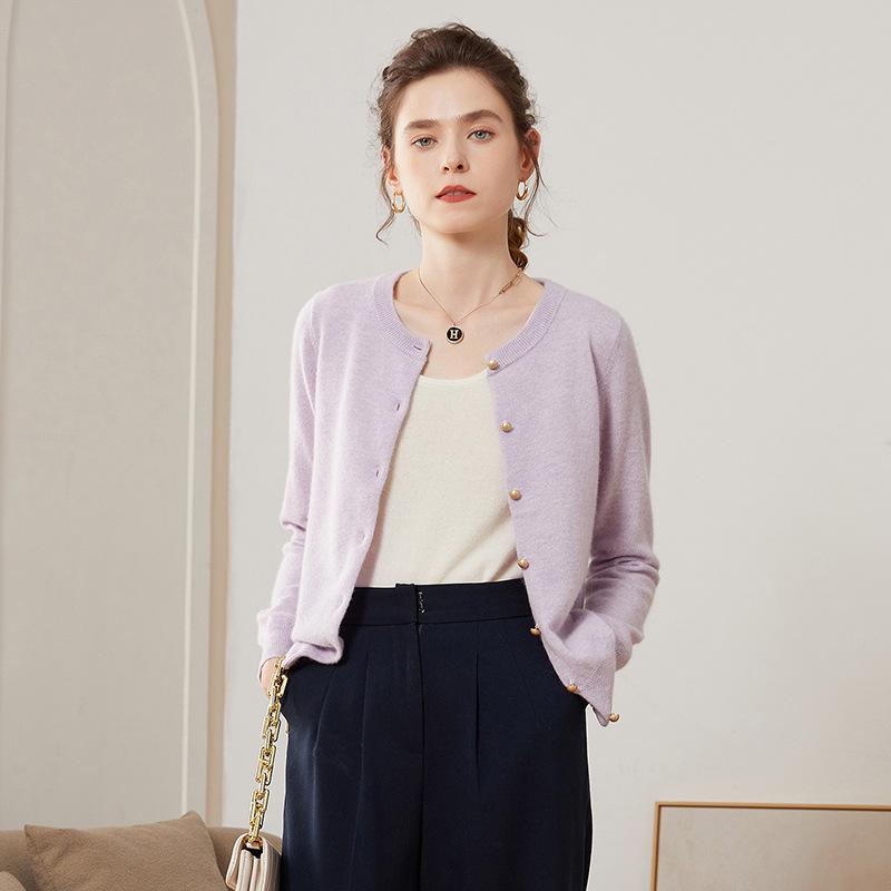 Women's Cashmere Knit Cardigan - Long Sleeve, Loose Fit, Round Neck, Versatile for Autumn/Winter Commutes