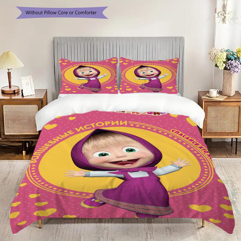 Russian comedy animation Masha and the Bear Comfortable Duvet Cover and Pillowcases (1 duvet cover + 2 pillowcases, duvet insert not included) T4
