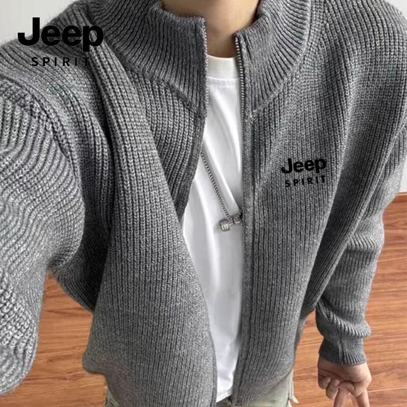 JEEP SPIRIT Men's Heavyweight Knit Stand Collar Cardigan