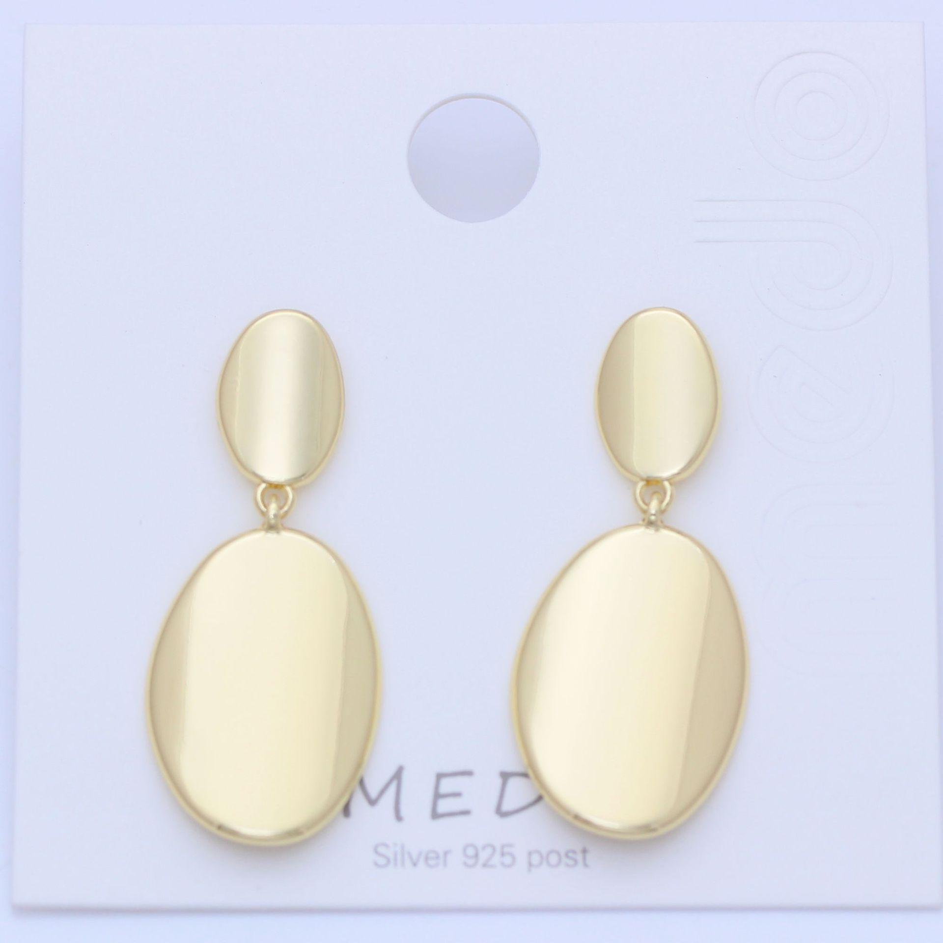 

Cross-Border Silver Needle Earrings for Women - Real Gold Color, Geometric Round, Square & Oval Shapes, Smooth Alloy Design.