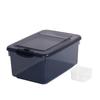 Sanko Plastic Rice Container, 5.0kg Capacity, Navy Blue, 22.6cm W X 32.4cm D X 15.2cm H, Made In Japan, Includes Measuring Cup, One-Touch Open/Close,