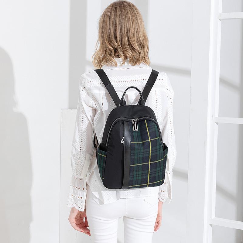 Contrast Color Plaid Backpack Female Spring Easy To Take Large Capacity Oxford Cloth Backpack Travel Bag