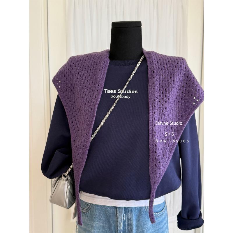 Solid Color Shawl Scarf Women's Warm Autumn and Winter Outerwear with Hollowed Out Knitted Fabric