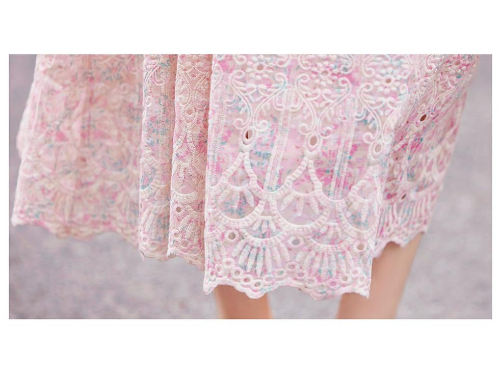 Korean Style Embroidered Lace Dress - Waist-Hugging, Breathable Summer Fashion