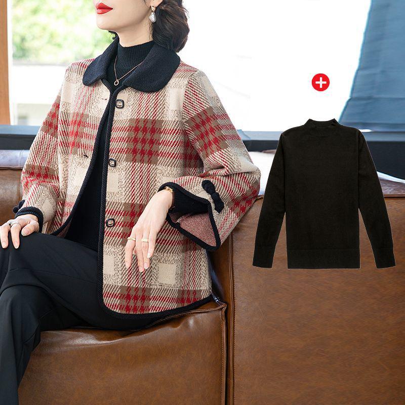 2024 Mom's Petite Plaid Wool Coat - Autumn Fashion, Versatile & Stylish