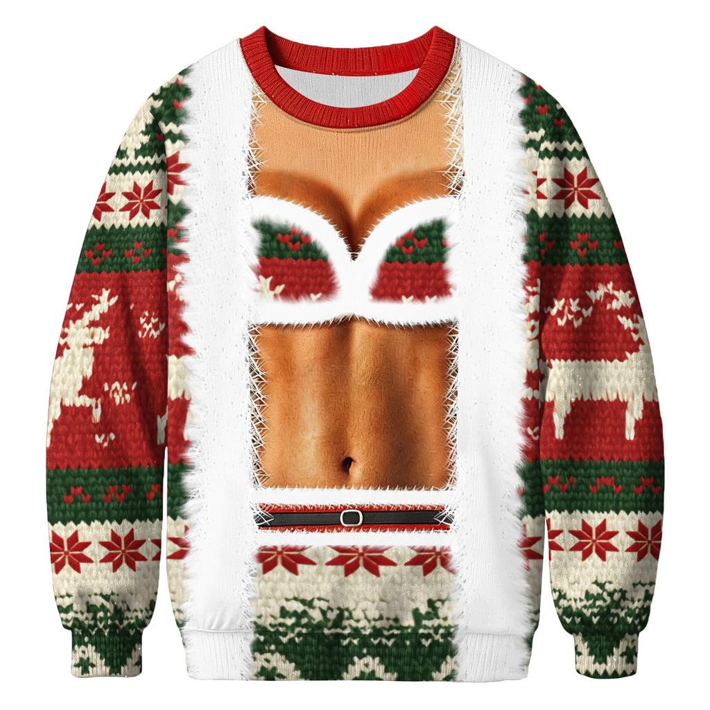Felpa da uomo con girocollo natalizia a maniche lunghe, maglione casual per le vacanze invernali