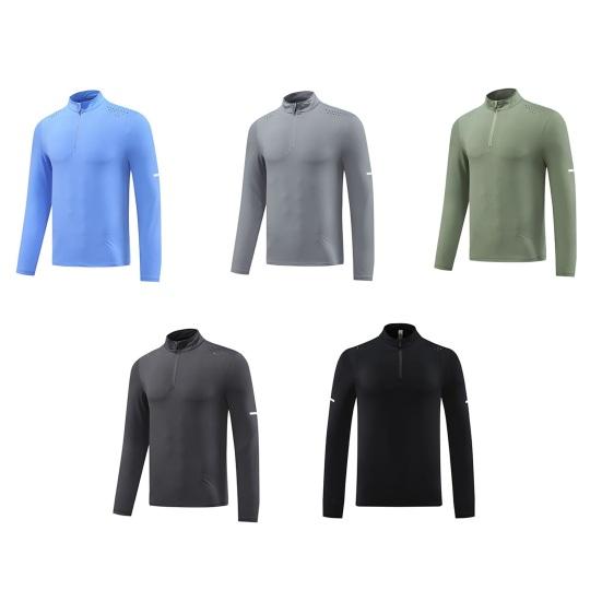 Men Running Shirt Quarter Zipper Athletic Shirt Quick Drying Long Sleeve Pullover Shirt