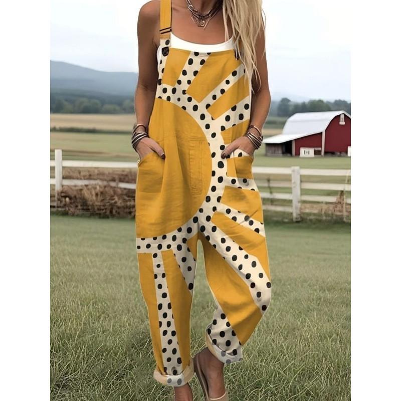 Womens Sleeveless Jumpsuit With Vintage Print Loose Fit Streetwear Style 2026