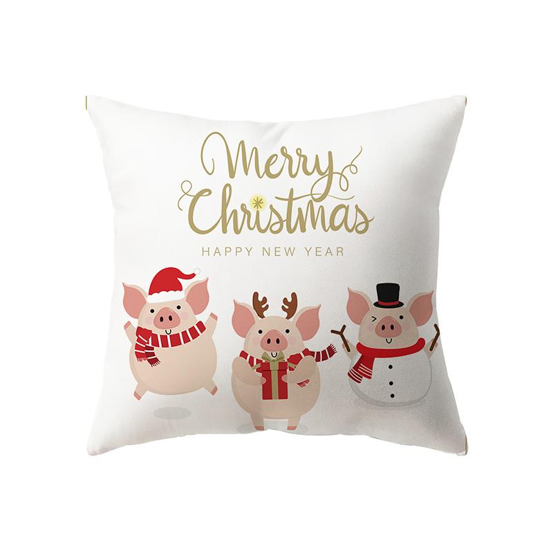 Cute Elk Christmas Theme Print Pattern Cushion Cover Home Living Room Sofa Decoration Square Polyester Pillow Pillow Cover