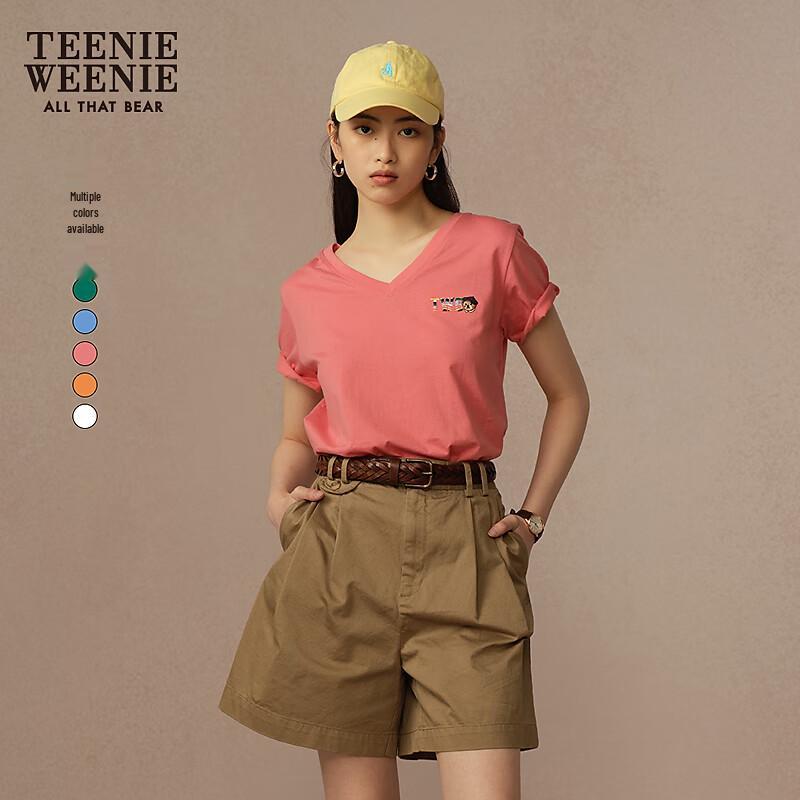 Teenie Weenie Women's V-Neck Bear Graphic Short Sleeve T-Shirt