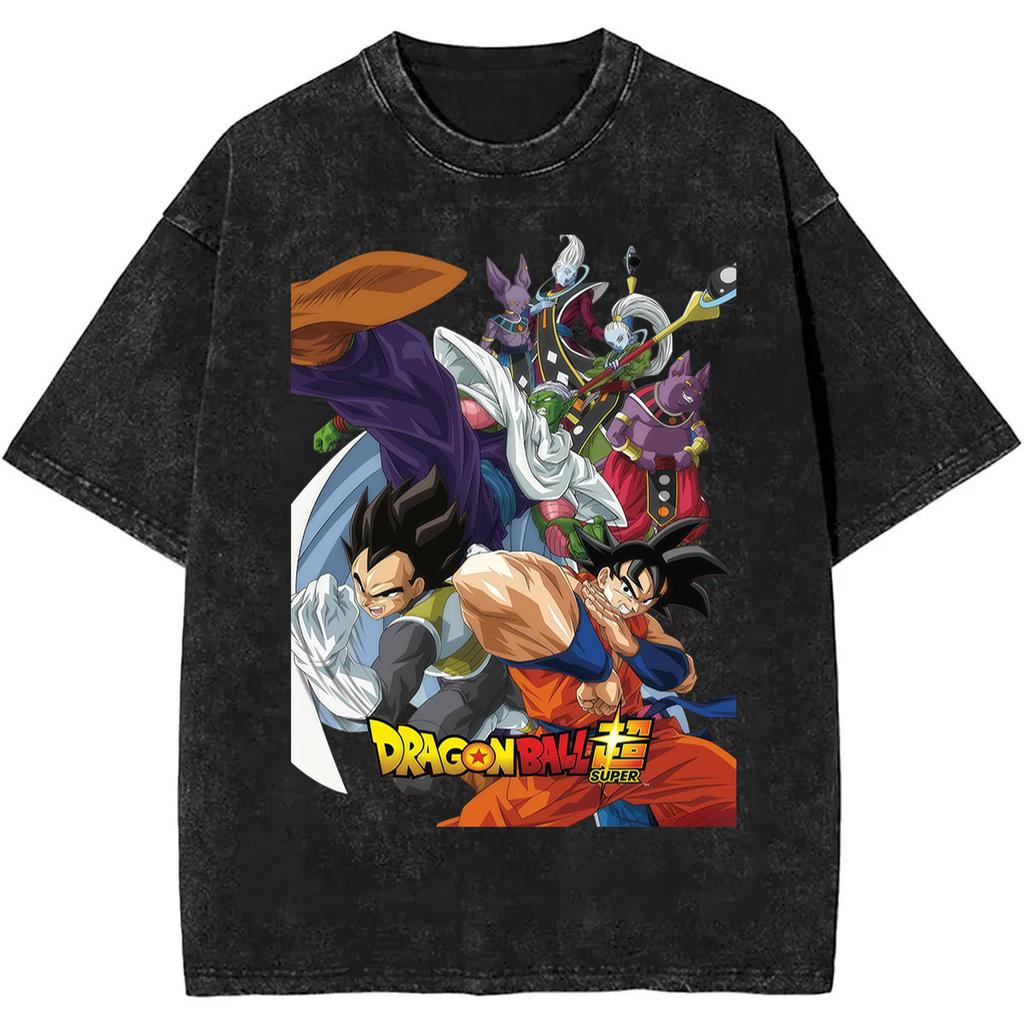 2026 Summer Dragon Ball Nostalgic T-Shirt 100% Cotton Heavyweight Washed Retro Oversized Men's Anime Print Streetwear Unisex