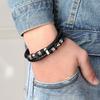 Leather rope bracelet cowhide men's double-layer stainless steel leather woven bracelet handmade multi-layer bracelet