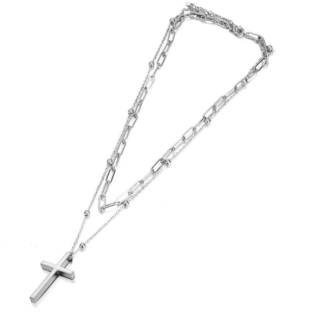 

Новое женское элегантное ожерелье из нержавеющей стали с двухслойным кулоном в виде креста