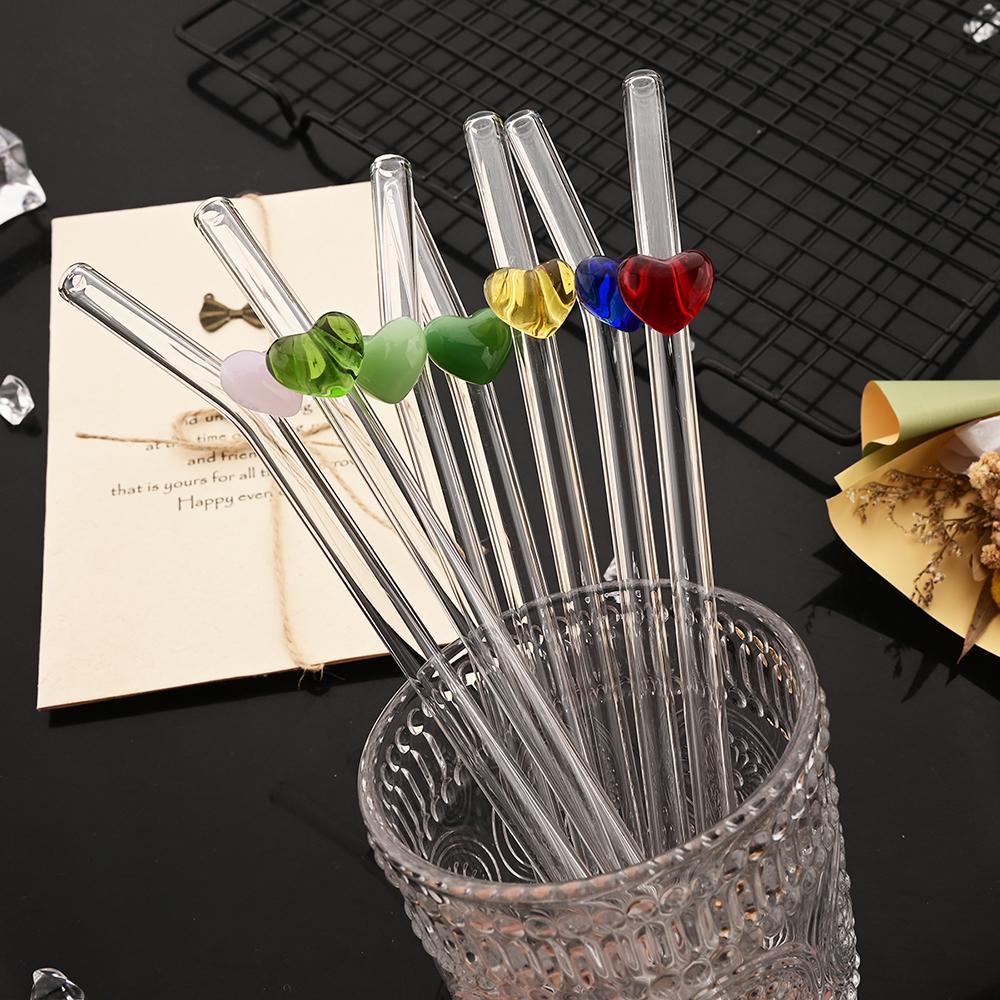 3/5/7Pcs High Borosilicate Glass Straw Set Glass Straw Milk Tea Juice Cocktail Straw with Brush Kitchen Bar Accessories