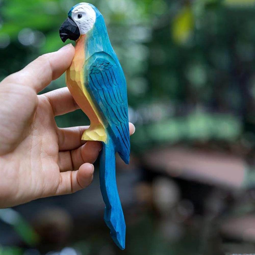 Handcrafted wood carving Cockatiel Desk Decoration Wooden Macaw Ornament Figures Wood Hand Carved Wood Crafts Office bird Statue