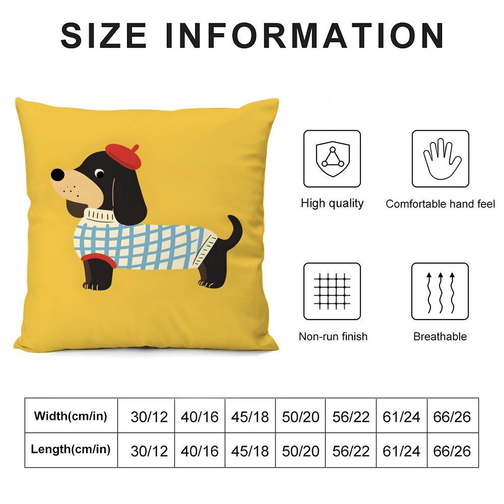 Cute Dachshund Cushion Cover Plush Fabric Soft Double-Sided Printed Sofa Warm Winter Home Child Gift Pillow Case
