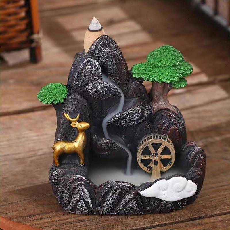 Backflow Incense Burner Resin Incense Waterfall Burner Indoor Smoke Incense Holder Cones Aromatherapy For Bedroom Home Decor