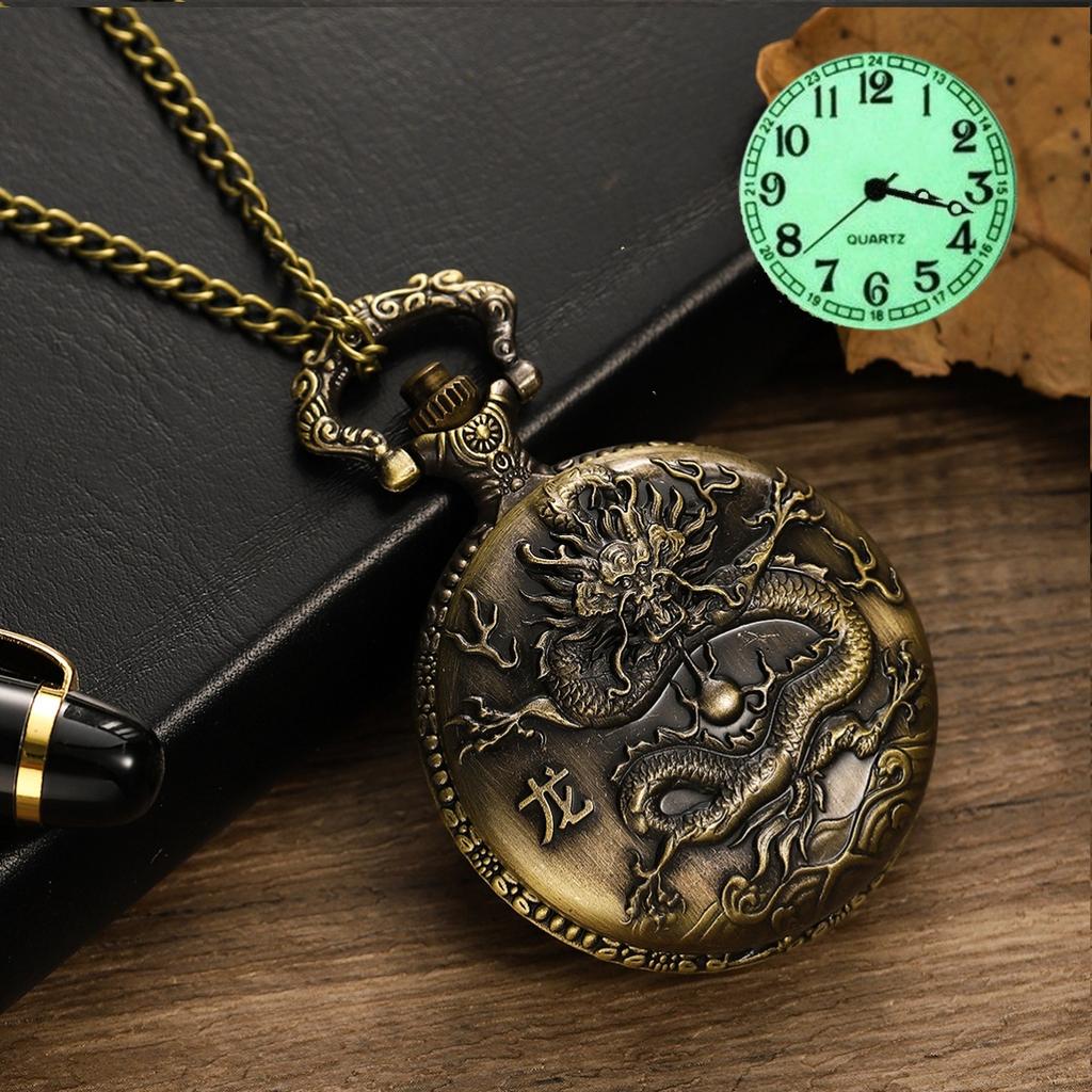 Taschenuhr Hollow Retro Flip 12 Tierkreis Groß Kreativ Studentenuhr Großes Zifferblatt Leuchtend Huai