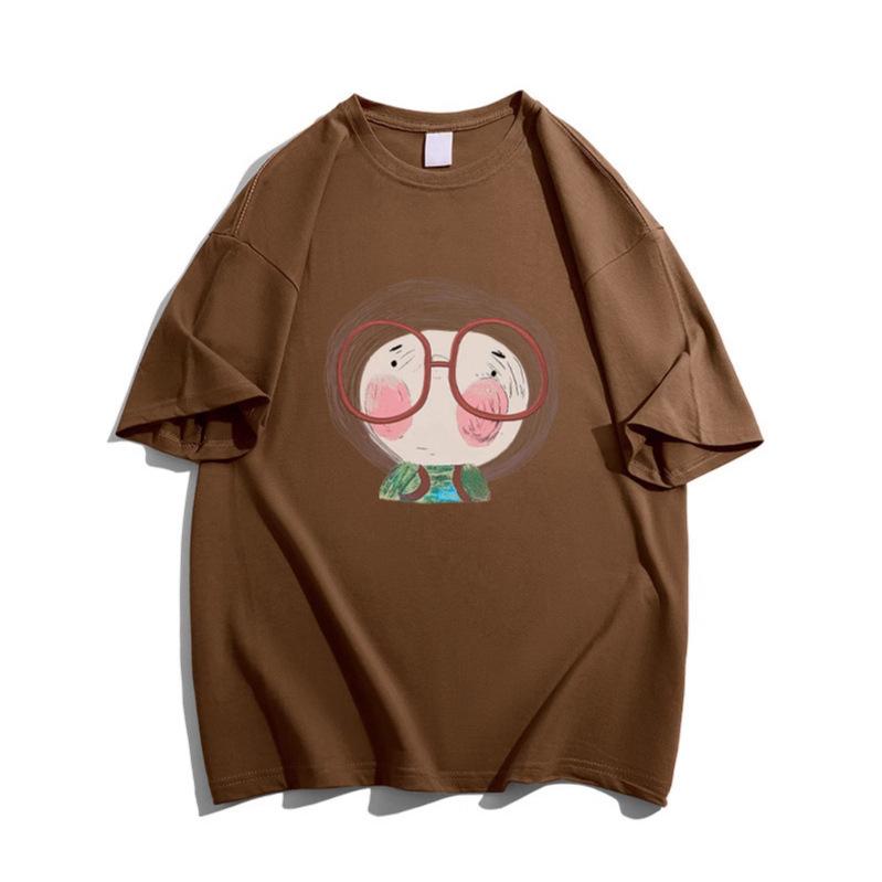 

Cotton brown short-sleeved t-shirt women s summer European and American retro large size 100kg loose half-sleeved top lazy wind ins m (recommended 80-100) коричневый