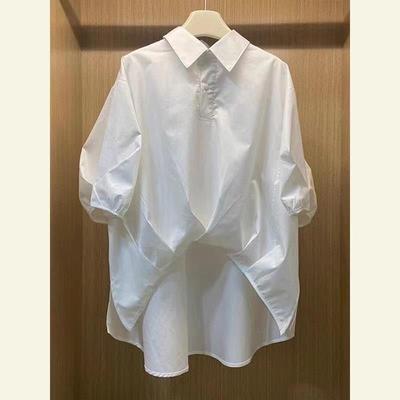 Beyaz Kısa Kollu Kadın Gömlekler Oversize Üstler Şık Düzensiz Mizaç Bluzlar Moda Günlük Vintage Yaz