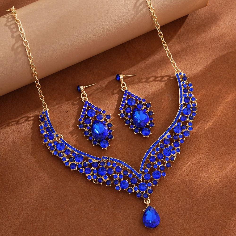Earrings Wedding Bridal Accessories V-Necklace Rhinestone Jewelry Set Girl Fashion Accessory