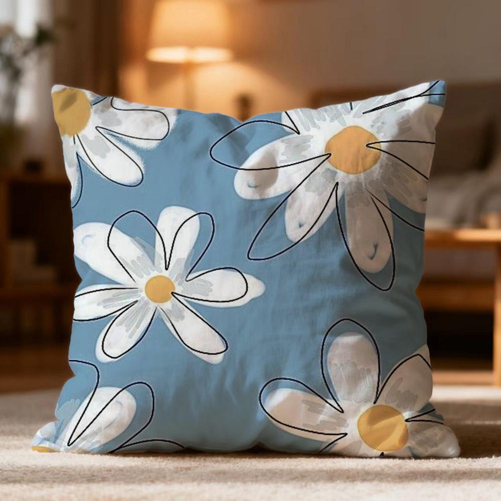 Hot Line Flowers Cushion Cover Soft Washable Pillow Case Multi-Scene for Couch Bed Travel Office Use