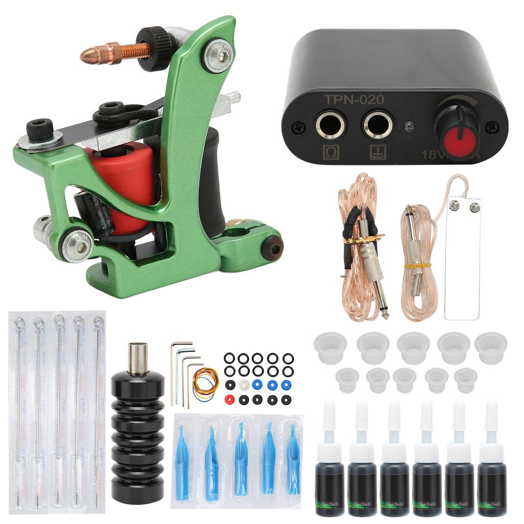 Complete Tattoo Starter Kit Tattoo Machine Gun 6 Inks Power Supply Pedal Needles Grips for Beginner