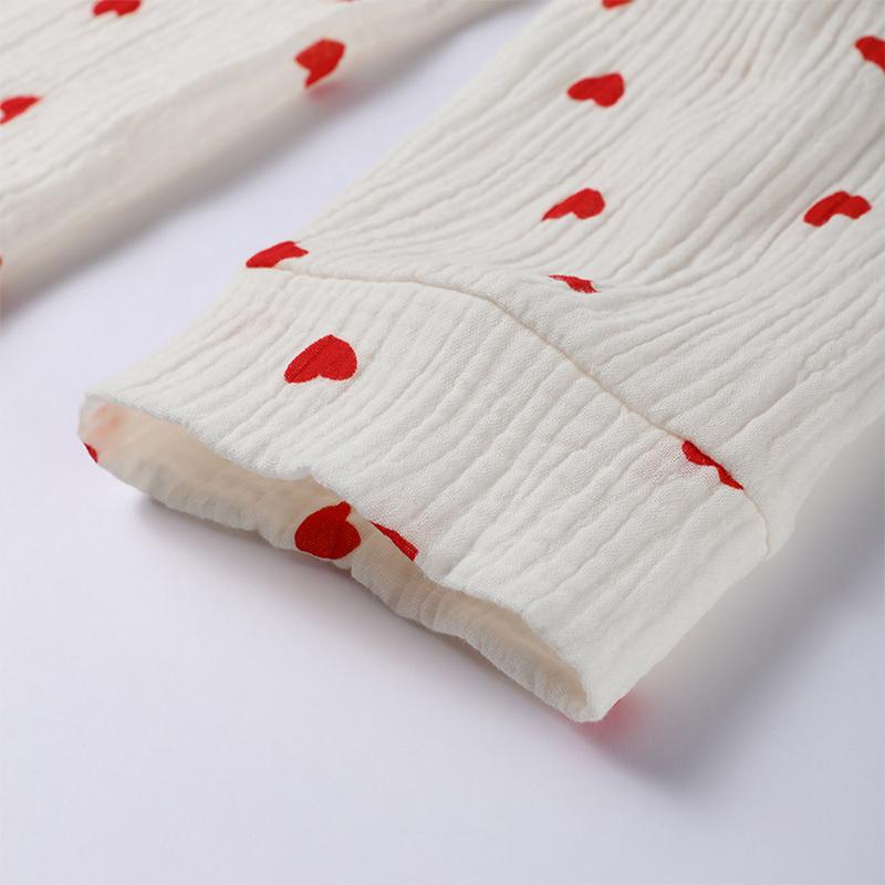 Baumwolle Pyjamas mit Liebesdruck für Damen, einreihig, mit Tasche, Neu in der Damennachtwäsche 2025, Frühling/Herbst, Revers, lange Ärmel, Damenkleidung