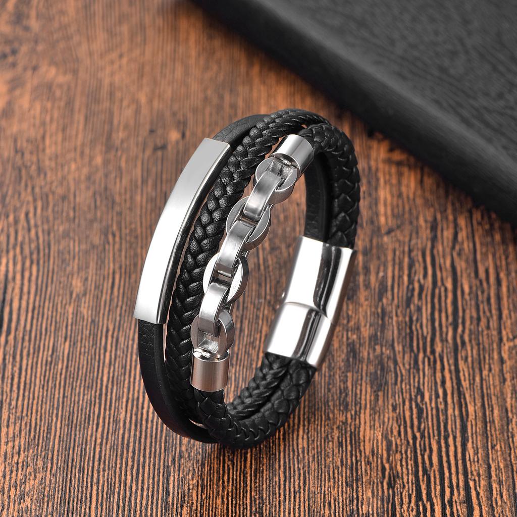 Bracciale in pelle da uomo: pietre di occhio di tigre, chiusura magnetica in acciaio inossidabile - Italia