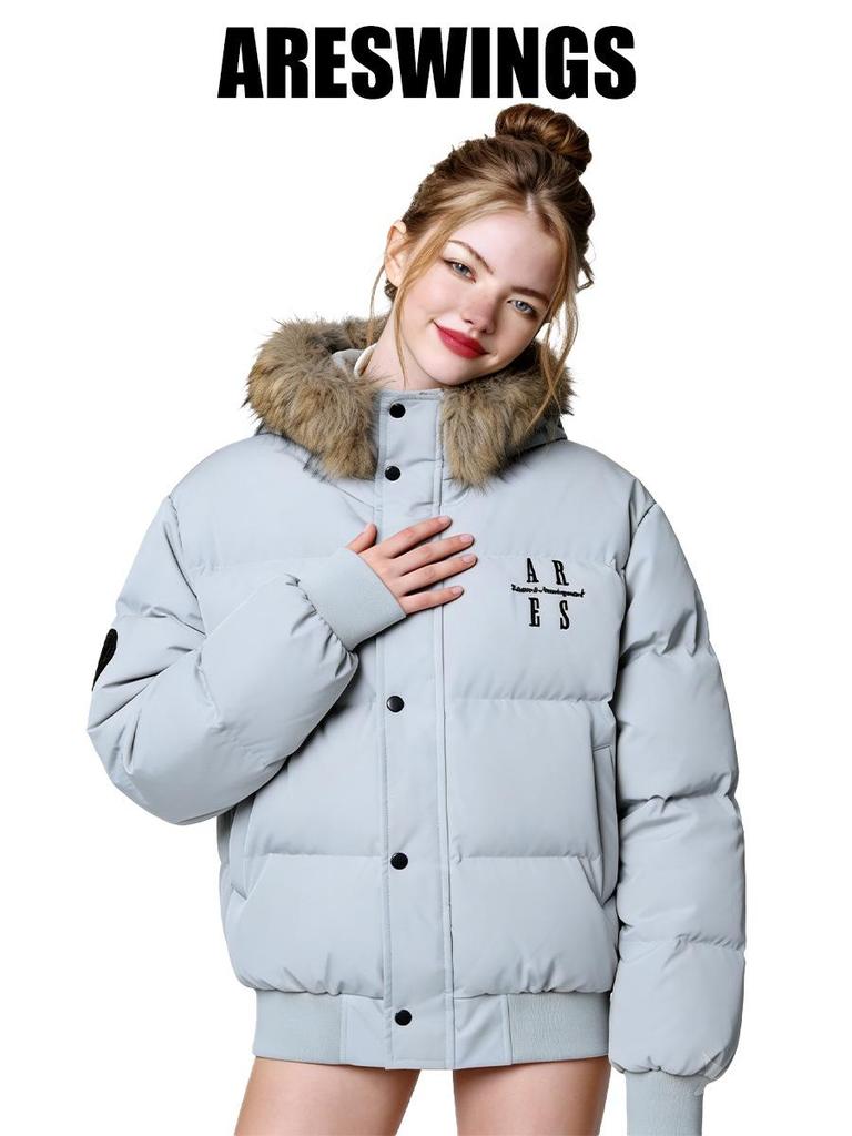 ARES Retro Embroidered Men's Winter Coat with Detachable Fur Collar