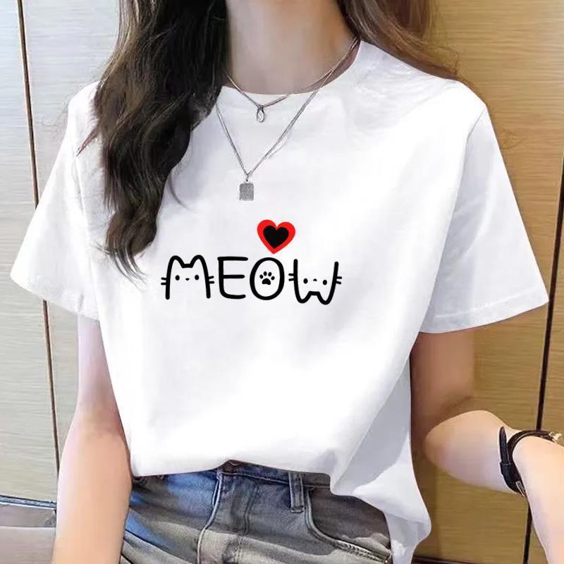 Women's 90s Trend Casual Cat Print Short Sleeve T-Shirt
