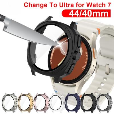 Change To Ultra Glass Case Shell for Samsung Galaxy Watch 7 44mm 40mm PC Case Screen Protector Upgrade for Samsung Galaxy Watch 7 44/40mm