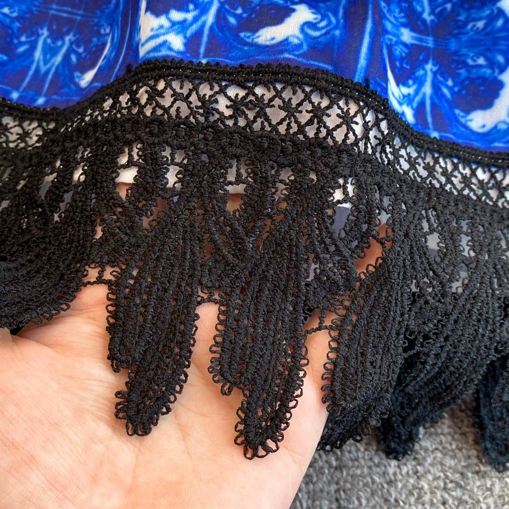 Jaro Podzim Dámské Vintage Tisk Šifon Krajka Patchwork Krátké Společenské Šaty