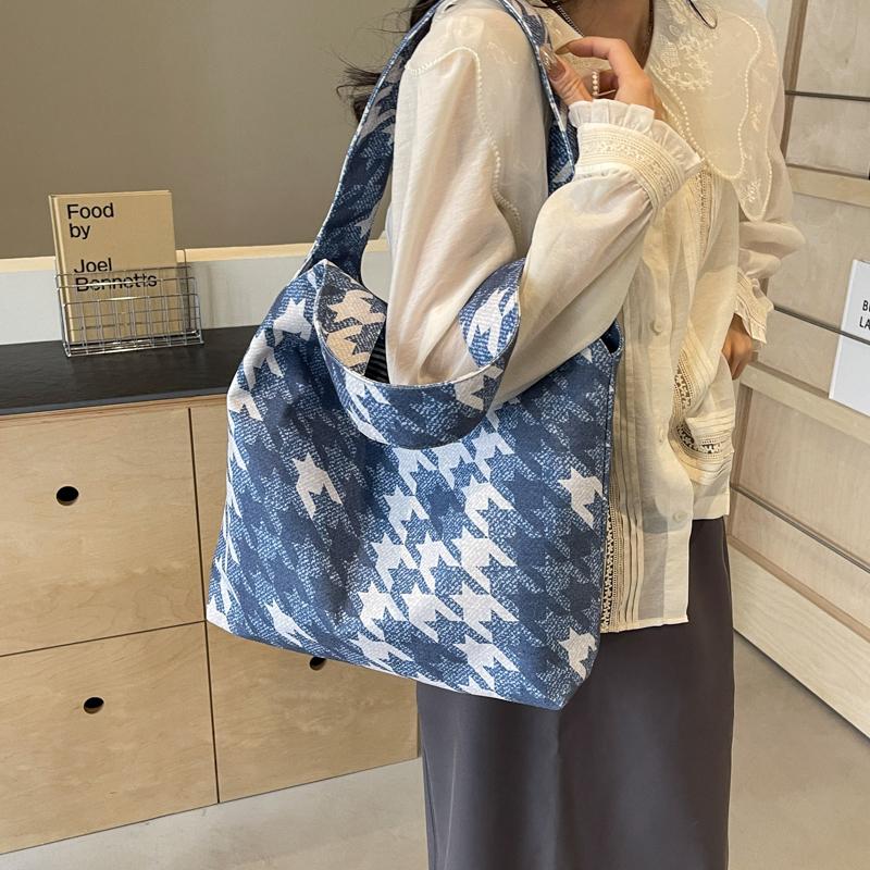 Block Color Tote Bag Women's Large Capacity Student Class Bag Simple Crossbody Portable Underarm Bag