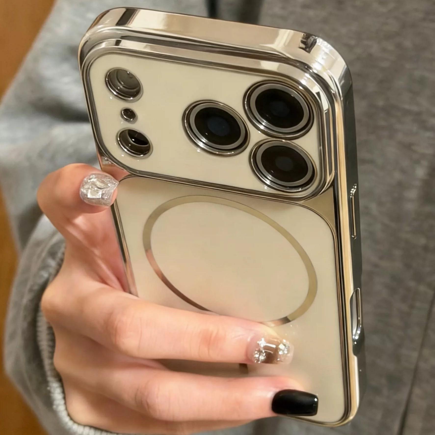 

Compatible iPhone 17 Pro Max Case: Electroplated, Large Window, Precision Ring, Magnetic, Drop-Proof Protection for Apple 16. 15 Pro белый