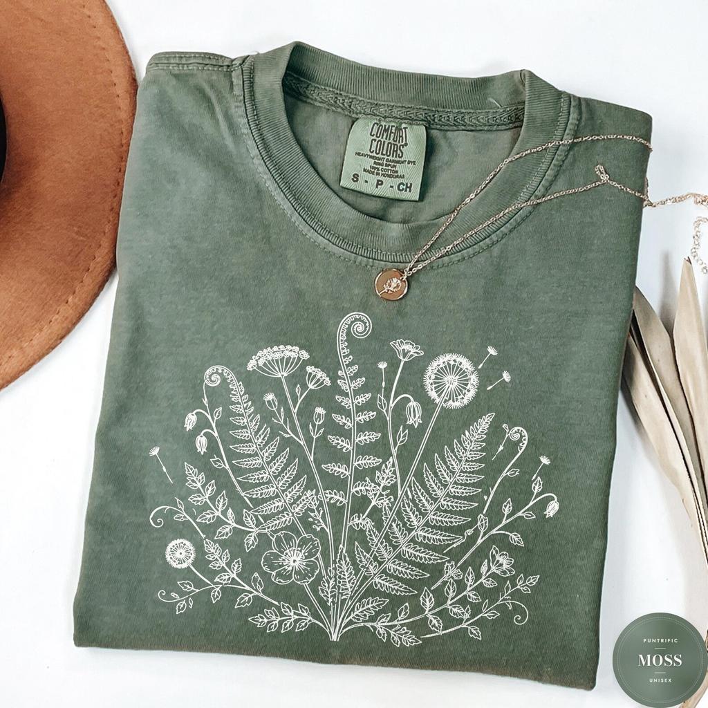 Comfort Colors® Wildflower Botanical Shirt, Cottagecore Fern Graphic Tee, Meadow Dandelion T-Shirt, Vintage Boho Garden, Nature Lover Gift