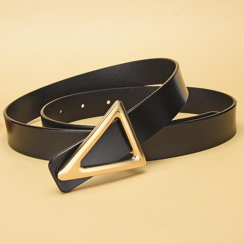 New triangle buckle leather belt - women's belt - versatile fashion decorative genuine leather belt