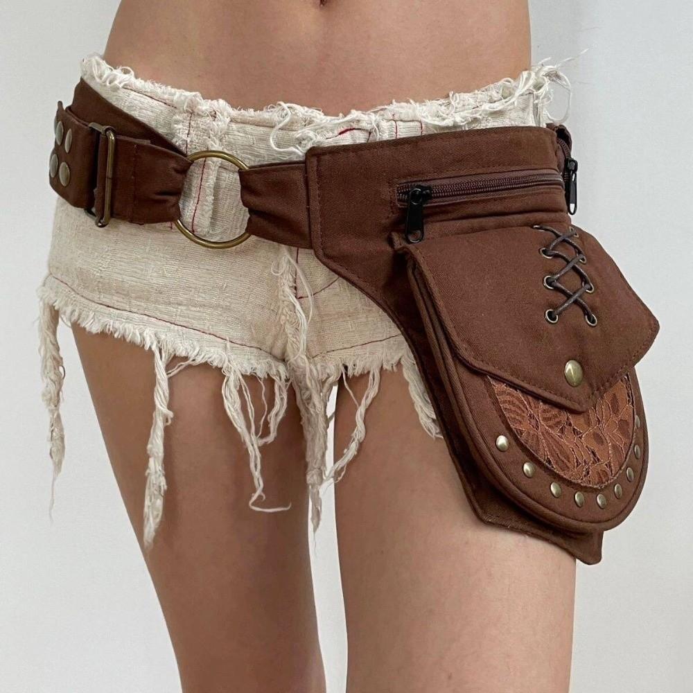 Vintage Design Brašna na nohu Telefonní taška Multifunkční Nýtovaná Hip Bum Bag Punkový Styl Pásové Ledvinky Neformální