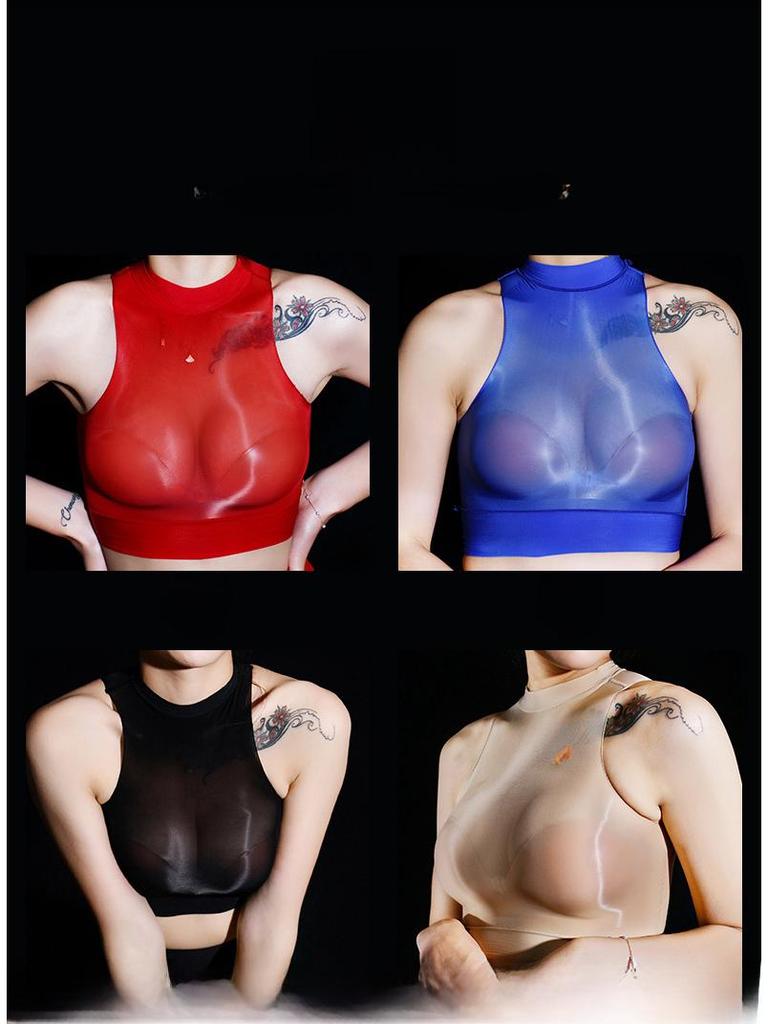 Qinghe 912 Seamless Oily Sheer Stockings & Slimming Sexy Underwear Set