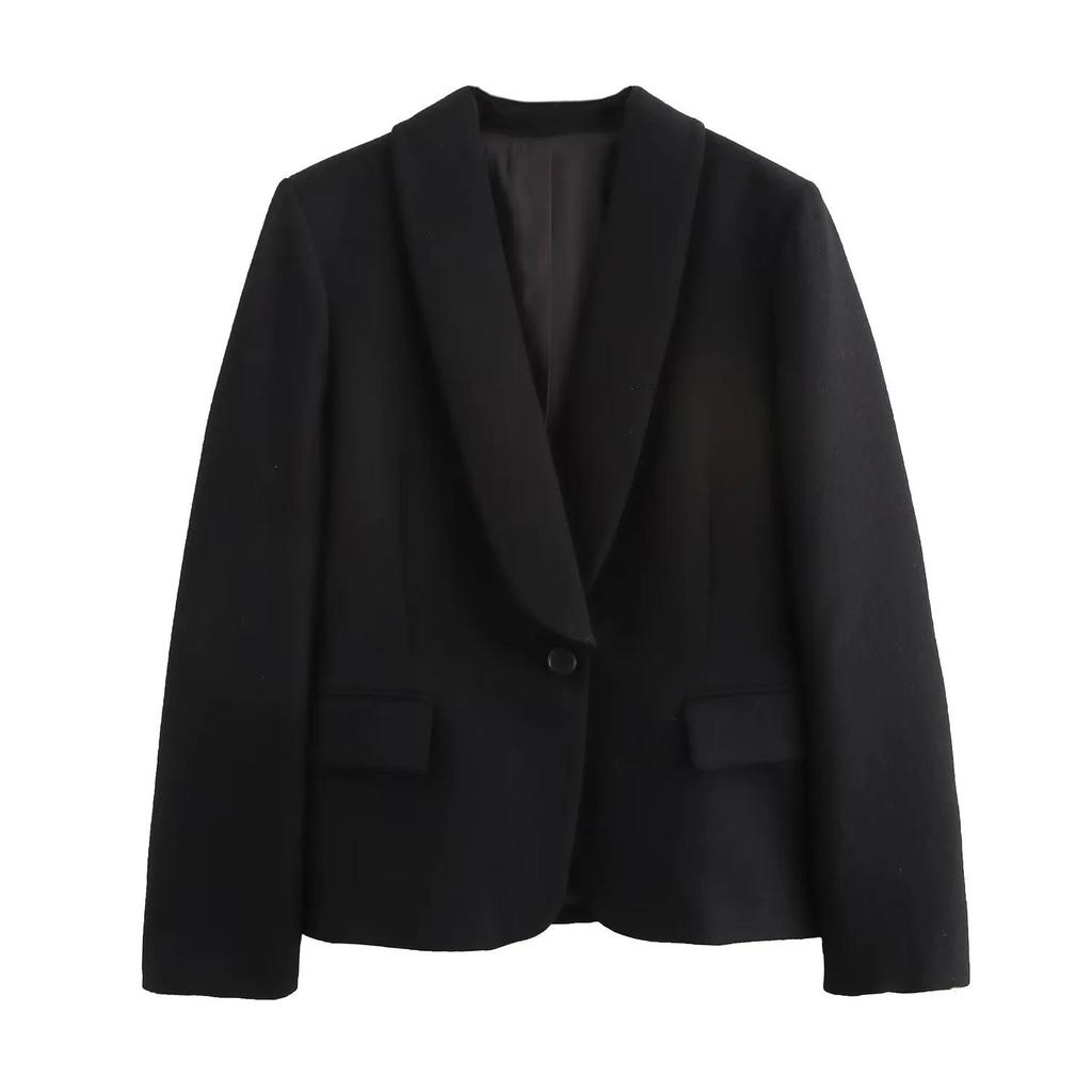 Autumn Women's Solid Color Single-Button Long Sleeve Shawl Collar Suit Jacket