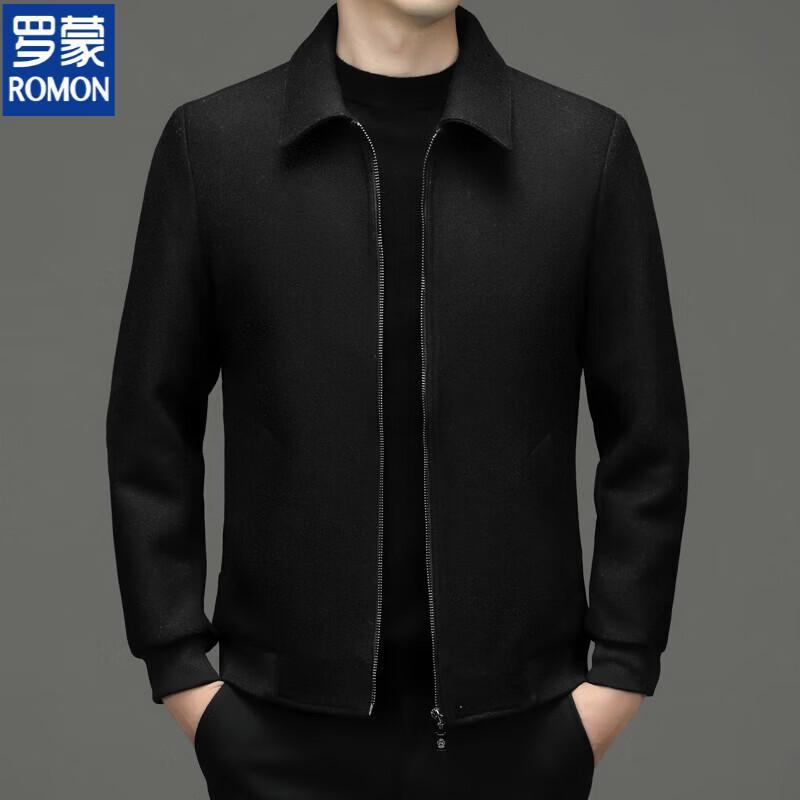Romon Men's Lapel Collar Wool Blend Jacket