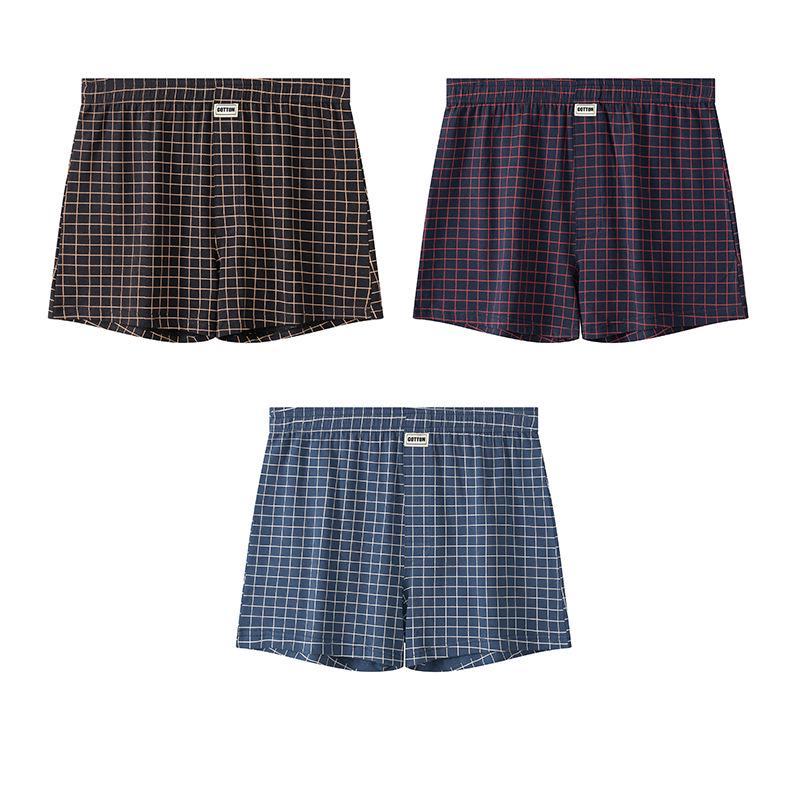 Huajielong Men's Plaid Cotton Boxer Briefs - Loose, Thin & Breathable